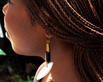 Black and white African Drop earrings,Ethnic Elegant Black Dangle and Drop earrings,African White Drop earrings for women
