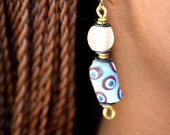 sky blue African drop earrings,Blue African beaded drop earrings,Blue Afrocentric drop earrings for women