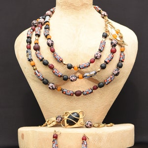 Red layered statement necklace,Orange&Red African layered necklace,Wearable art jewelry, image 1