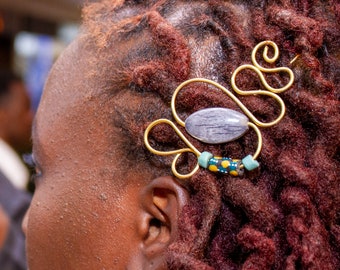 Grey Afrocentric hairpin accessory,Wire Art African hairpin,Brass hairpin for women