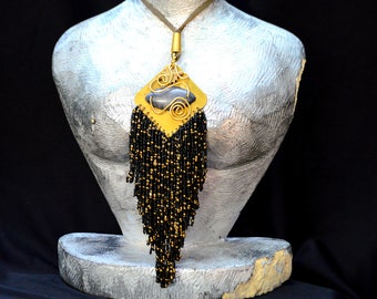 Exquisite Black Masai beaded leather Necklace,Black and Gold African Masai beaded leather necklace,Brass Masai beaded black necklace.