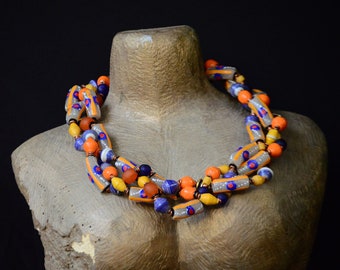 Multicolored African twisted necklace,Blue beaded African neck piece,Multicolored African jewelry for women,Handmade Gifts for women
