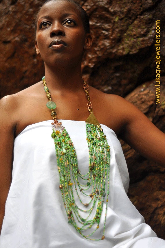 Bijoux africains Lime Green Masai Beaded necklace-Chunky Handmade Green  African necklace-Statement African Necklace-Elegant African Jewelry -   France