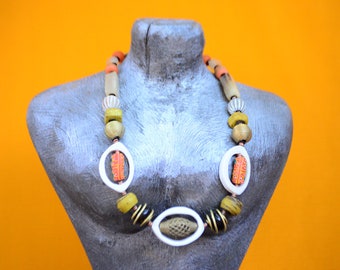 Yellow Handmade Hebron necklace,Yellow beaded single stranded African necklace