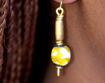 Yellow Recycled Afrocentric Drop earrings Yellow African Drop earrings for women