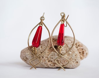 Red statement hoop earrings,Red chunky Afrocentric earrings for women