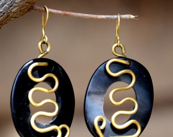 Matte Black Cow Horn Drop earrings,Black Wire Drop earrings for women,Unique Black Drop Earrings,ivory white Wire Drop Earrings