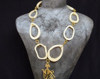 White unique Afrocentric Bone necklace,Unconventional White African Bone necklace