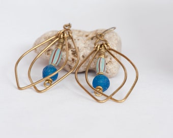 Exquisite Blue Beaded hoop earrings,Blue African hoop earrings,Blue Afrocentric Earrings for women