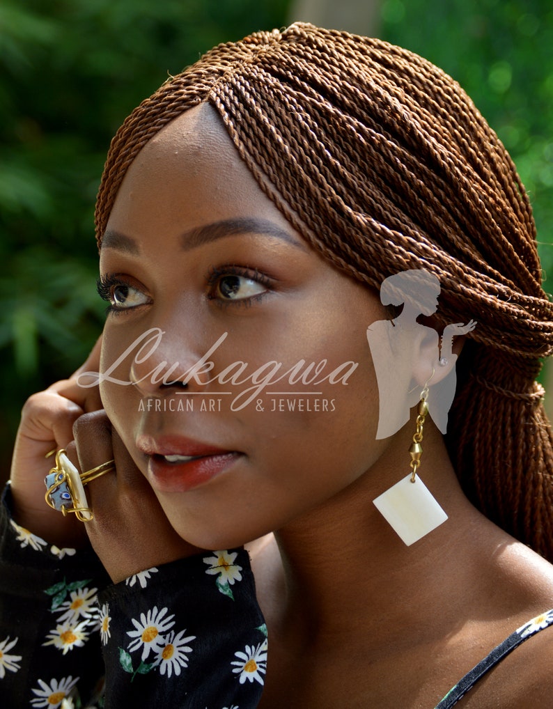 Ivory White Afrocentric Brass Drop Earrings,white and Gold African Drop ...