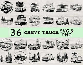 Chevy Truck Silhouette SVG PNG Bundle, Vintage Pickup Clipart