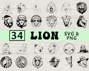 Lion Silhouette SVG PNG Bundle, Wild Animal Clipart, Safari King Cut Files