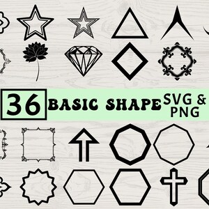 Basic Shape Silhouette SVG PNG Bundle, Geometric Clipart Vector, Cricut Cut Files Minimalist Design