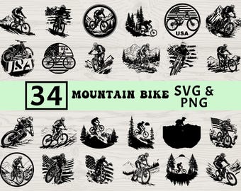 Mountainbike SVG PNG-bundel: fietsen silhouet vector (digitale download)