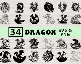 Dragon Silhouette Vector Bundle | Fantasy Mythical Creatures (SVG, PNG)