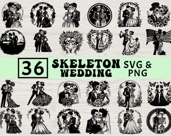Gothic Skeleton Wedding SVG PNG Bundle: Skull Bride and Groom (Digital Files)