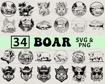 Boar Silhouette SVG PNG Bundle, Wild Hog Clipart Vector, Cricut Cut Files