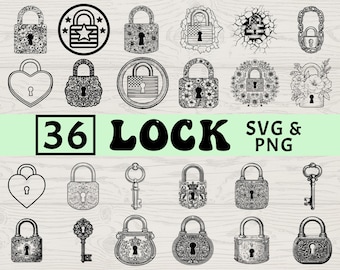 Lock Silhouette SVG PNG Bundle, Padlock Clipart, Security Cut Files