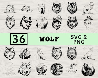 Vargsilhuett SVG PNG-paket, vilda djur Clipart, ylande varg klippfil, skogsvektor för Cricut
