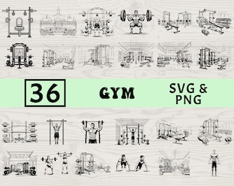Gym Silhouette SVG PNG Bundle, Fitness Clipart, Workout Cut Files, Bodybuilder Vector for Cricut