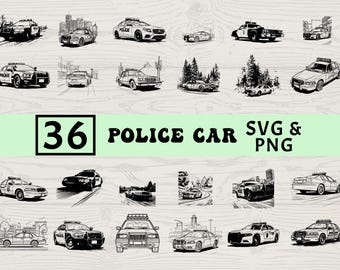 Police Car SVG PNG Bundle: Cop Car Silhouette Vector (Digital Design)