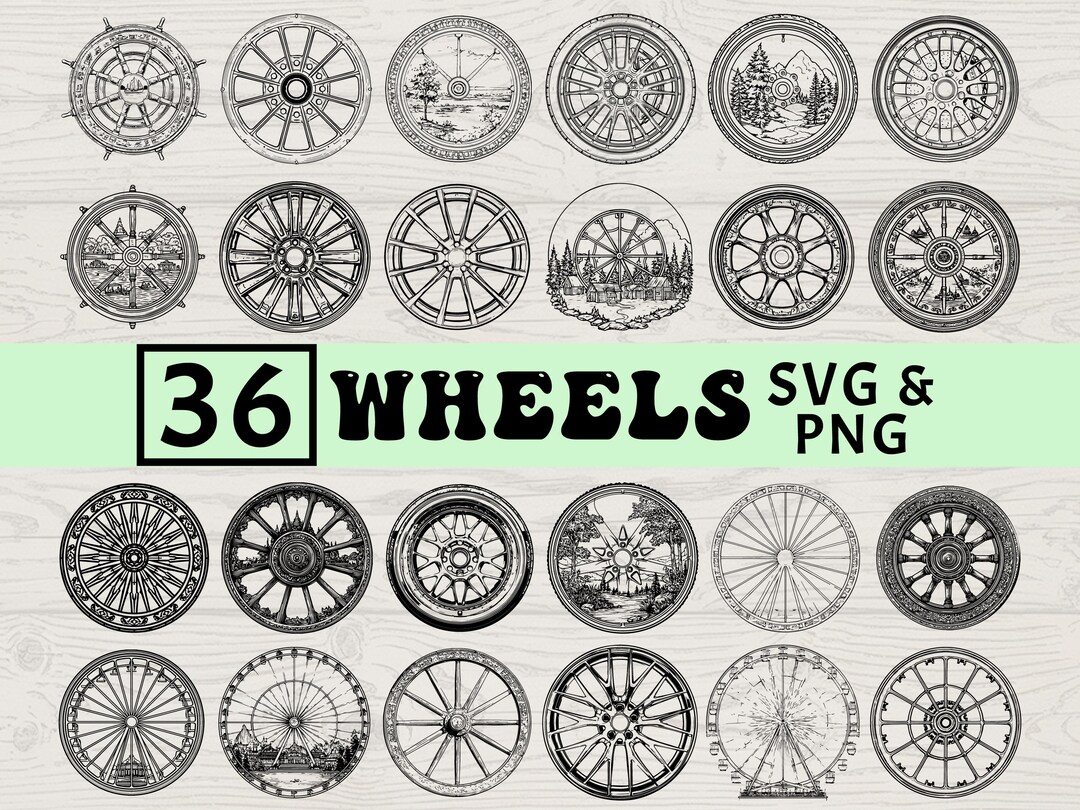 Wheels Silhouette SVG PNG Bundle, Tire Rim Clipart, Auto & Bike Parts ...