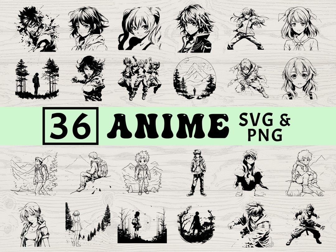 Anime SVG PNG Bundle, Manga Character Clipart, Otaku Cosplay Cut Files ...