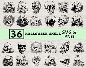 Halloween Skull Vector Bundle | Spooky Silhouette Designs (SVG, PNG)