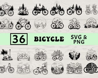 Paquete de siluetas de bicicleta SVG y PNG, imágenes prediseñadas de ciclismo, archivos de corte de ciclista, vectores de fitness para Cricut