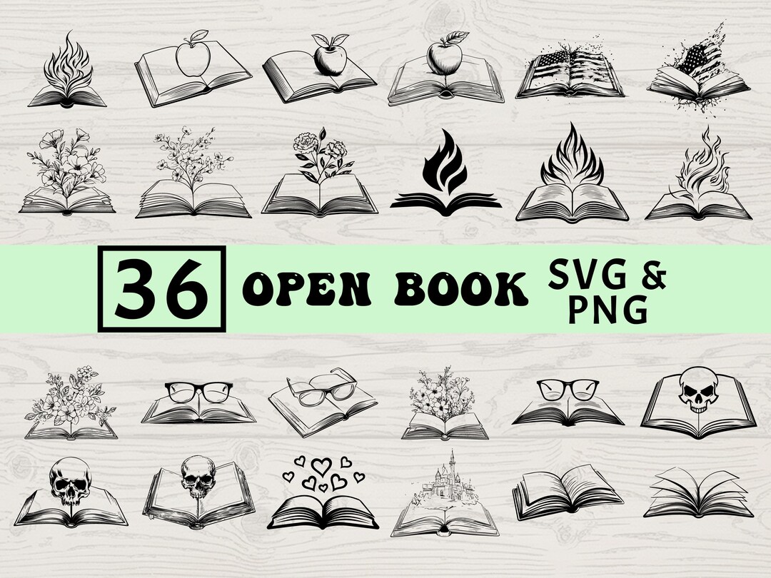 Open Book Silhouette SVG PNG Bundle, Reading Clipart, Library Cut File ...