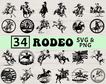Rodeo SVG PNG Bundle: Cowboy Silhouette Vector, Cricut Cut Files