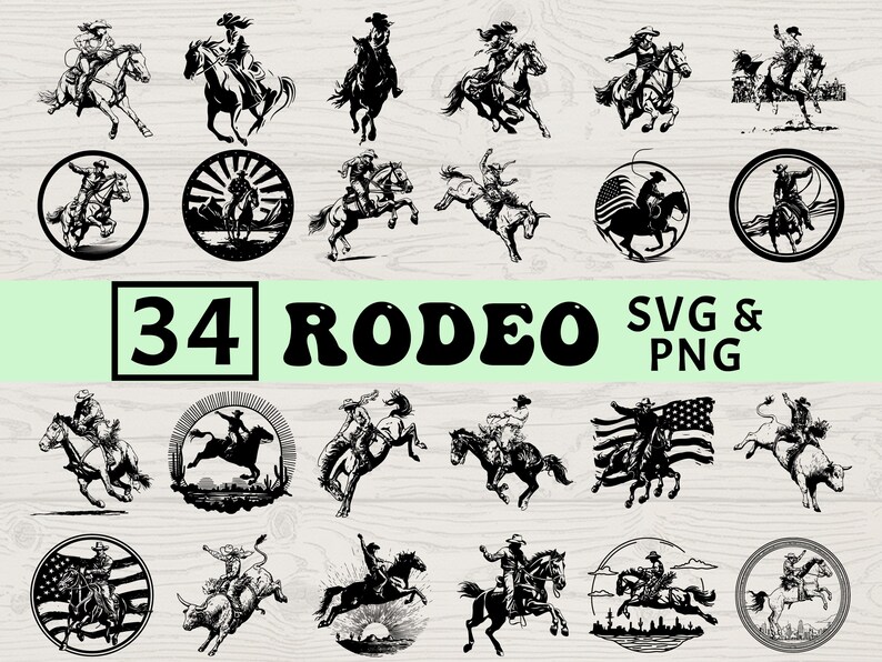 Rodeo SVG PNG Bundle: Cowboy Silhouette Vector, Cricut Cut Files - Etsy