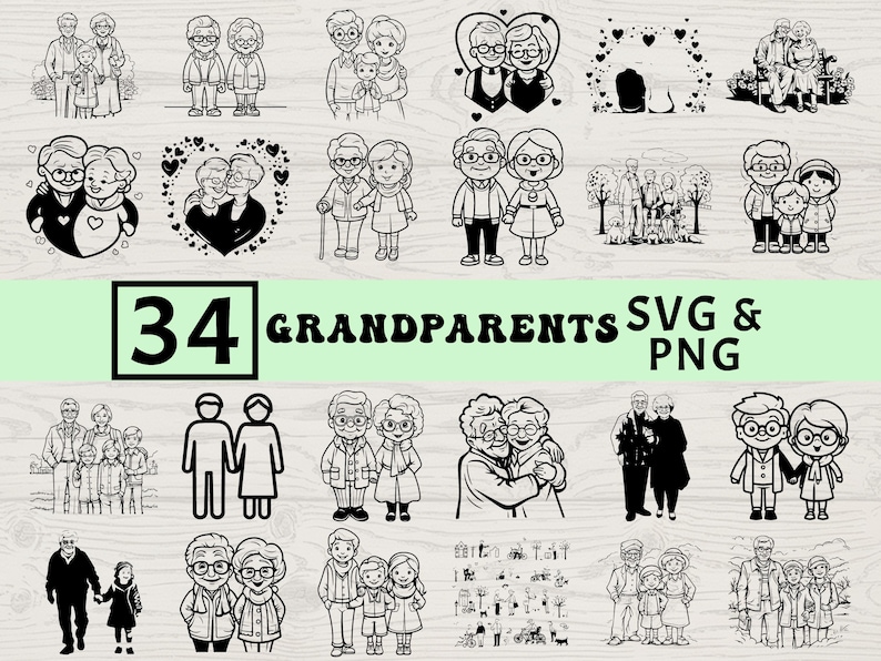 Grandparents Silhouette Vector SVG PNG Bundle | Family Love Digital ...