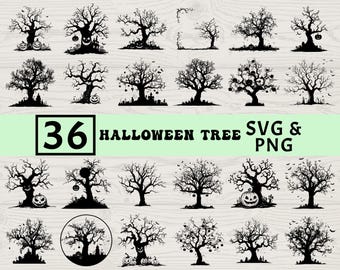 Halloween Spooky Tree Silhouette SVG PNG Bundle | Haunted Forest Vector