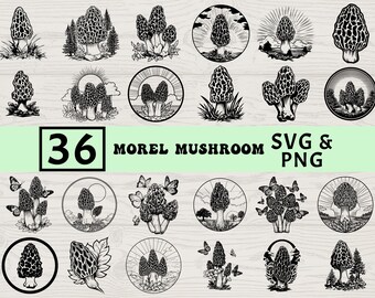 Morel Mushroom SVG PNG Bundle: Foraging Silhouette Vector (Digital Design)