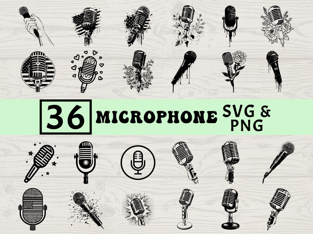 Microphone Silhouette SVG PNG Bundle, Music Clipart, Singer & Podcast ...
