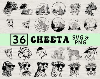 Cheetah Silhouette SVG PNG Bundle, Safari Animal Clipart Vector, Cricut Cut Files