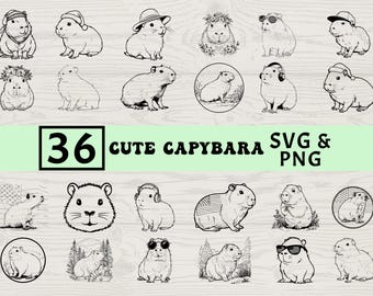 Cute Capybara Silhouette SVG PNG Bundle, Funny Animal Clipart