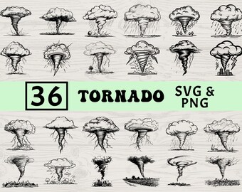 Tornado Silhouette SVG PNG Bundle, Storm Weather Clipart, Twister Cut Files