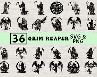 Grim Reaper Silhouette SVG PNG Bundle, Gothic Horror Clipart