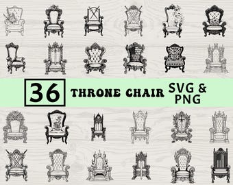 Royal Throne Chair SVG PNG Bundle: Silhouette Design (Digital Download)