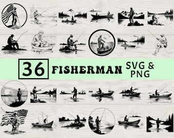 Fisherman SVG PNG Bundle | Angler Silhouette Vector, Cricut Files (Digital Download)