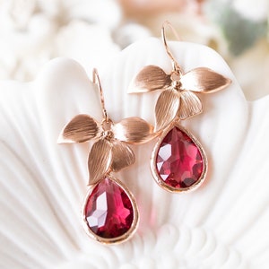 Fuchsia Earrings, Rose Gold Earrings, Pink Ruby Earrings, July Birthstone, July Birthday Gift for Women, Rose gold Jewelry, Gift for Her