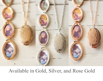 Photo Locket Necklace in Gold, Silver Rose Gold, Multiple Photo Locket, Christmas Gift Birthday Gift for Mom Mother Grandma Wife Girlfriend
