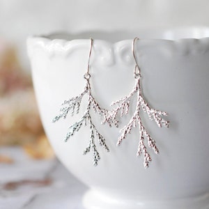 Silver Spruce Tree Leaf Branch Earrings, Fall Earrings, Winter Earrings, Fall Winter Jewelry, Coniferous Evergreen tree, Christmas Tree