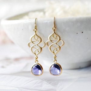 Gold Celtic Knot Amethyst Purple Earrings, Celtic Jewelry, Purple Earrings, Purple Wedding Bridesmaid Gift, Gift for women, Christmas Gift