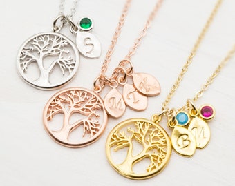 Collier arbre généalogique personnalisé pour maman, collier initiale avec pierre de naissance, cadeau fête des mères pour maman, mère femme grand-mère, collier arbre