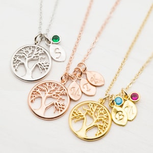 Personalized Family Tree Necklace for MOM, Birthstone Initial Necklace, Mother Day Gift for Mom Mother Wife Grandma, Tree Necklace