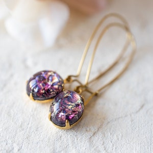 Amethyst Opal Earrings, Purple Fire Opal Earrings, Opal Jewelry, Vintage Opal Earrings, October Birthstone, October Birthday, Kidney Earring
