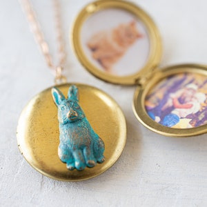 Rabbit Locket, Rabbit Necklace, Bunny Necklace, Customized Jewelry, Personalized Locket, Photo Locket, Gift for Her, Vintage Locket